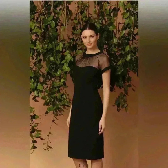 Maggy London Illusion Yoke Crepe Cocktail Dress Size 4 - Picture 2 of 7